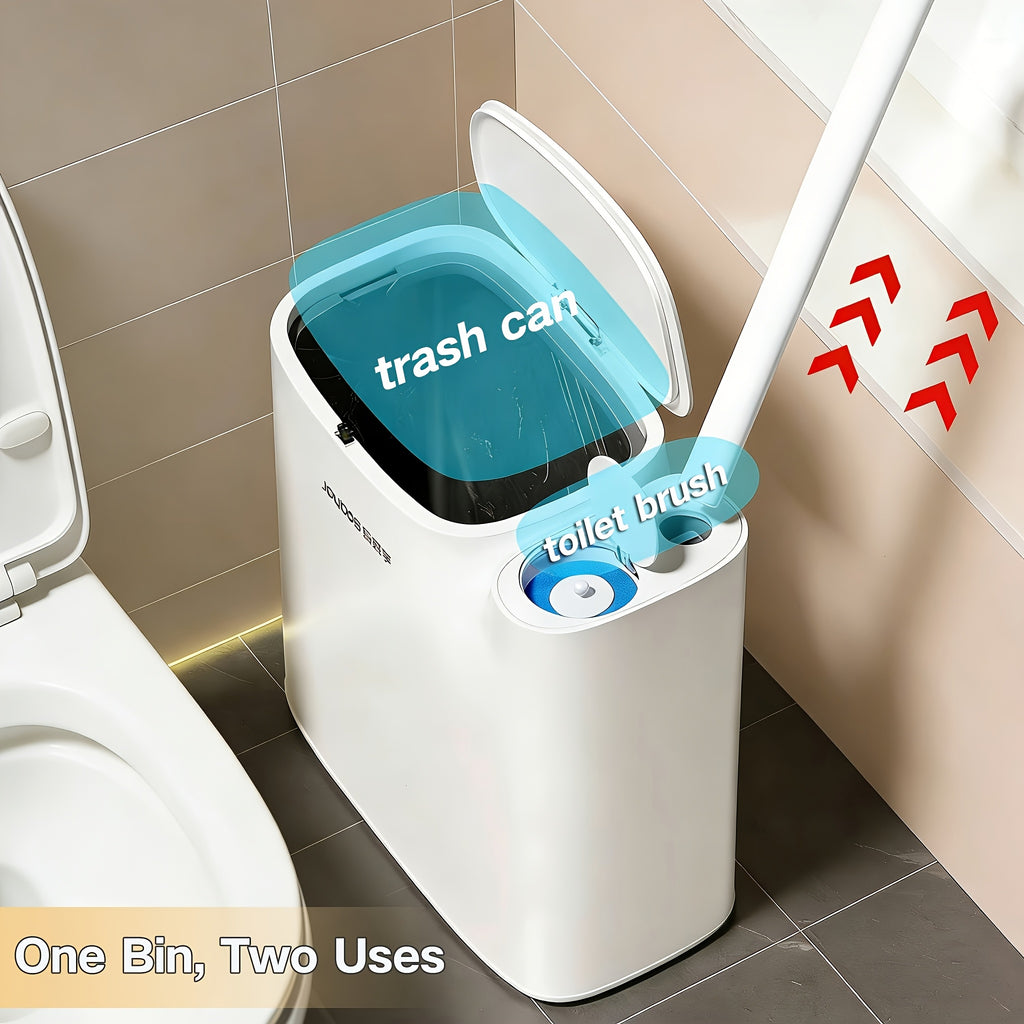 Space-Saving Pull-Out Trash Can & Toilet Brush Set (With Disposable Heads)