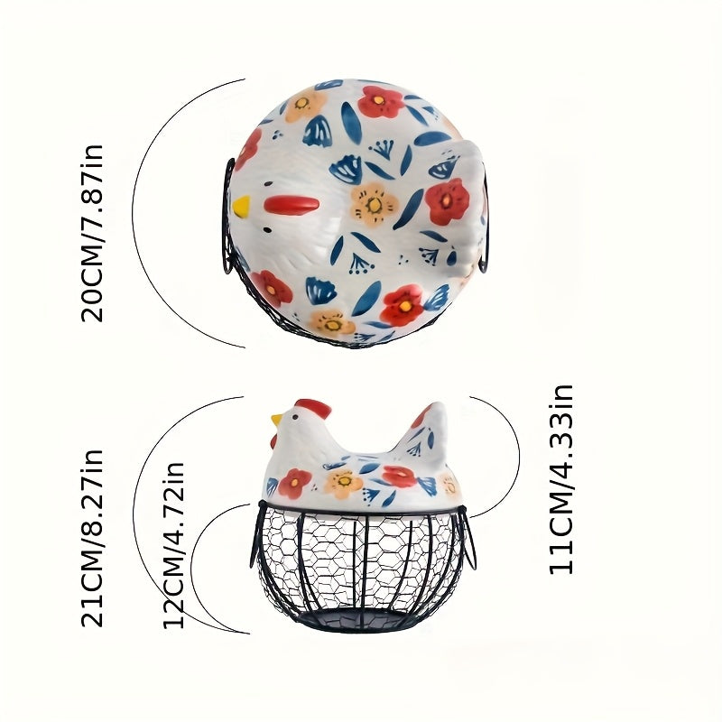 Dustproof Ceramic & Wire Egg Basket (Hen-Shaped)