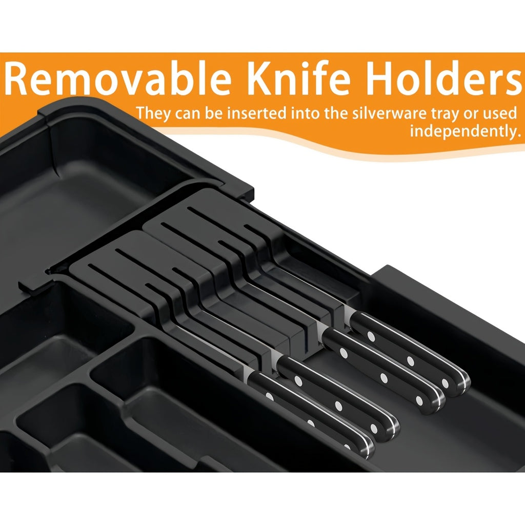 Expandable Tension-Mount Silverware Organizer (Removable Knife Blocks)