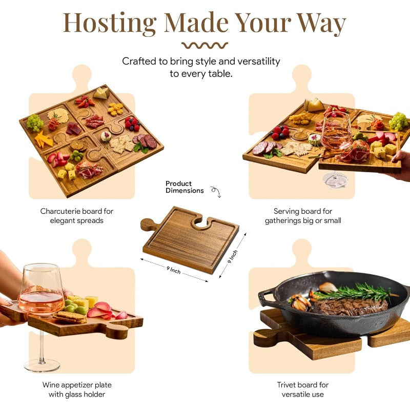Interlocking Acacia Wood Charcuterie Boards (Set of 4)