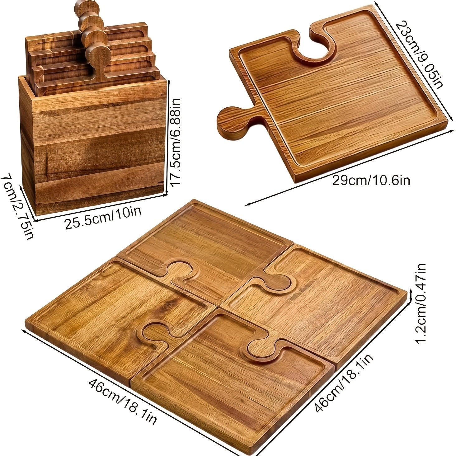 Interlocking Acacia Wood Charcuterie Boards (Set of 4)