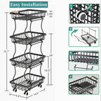 Stackable Metal Fruit & Veg Basket (4/5-Layer, Wheels)