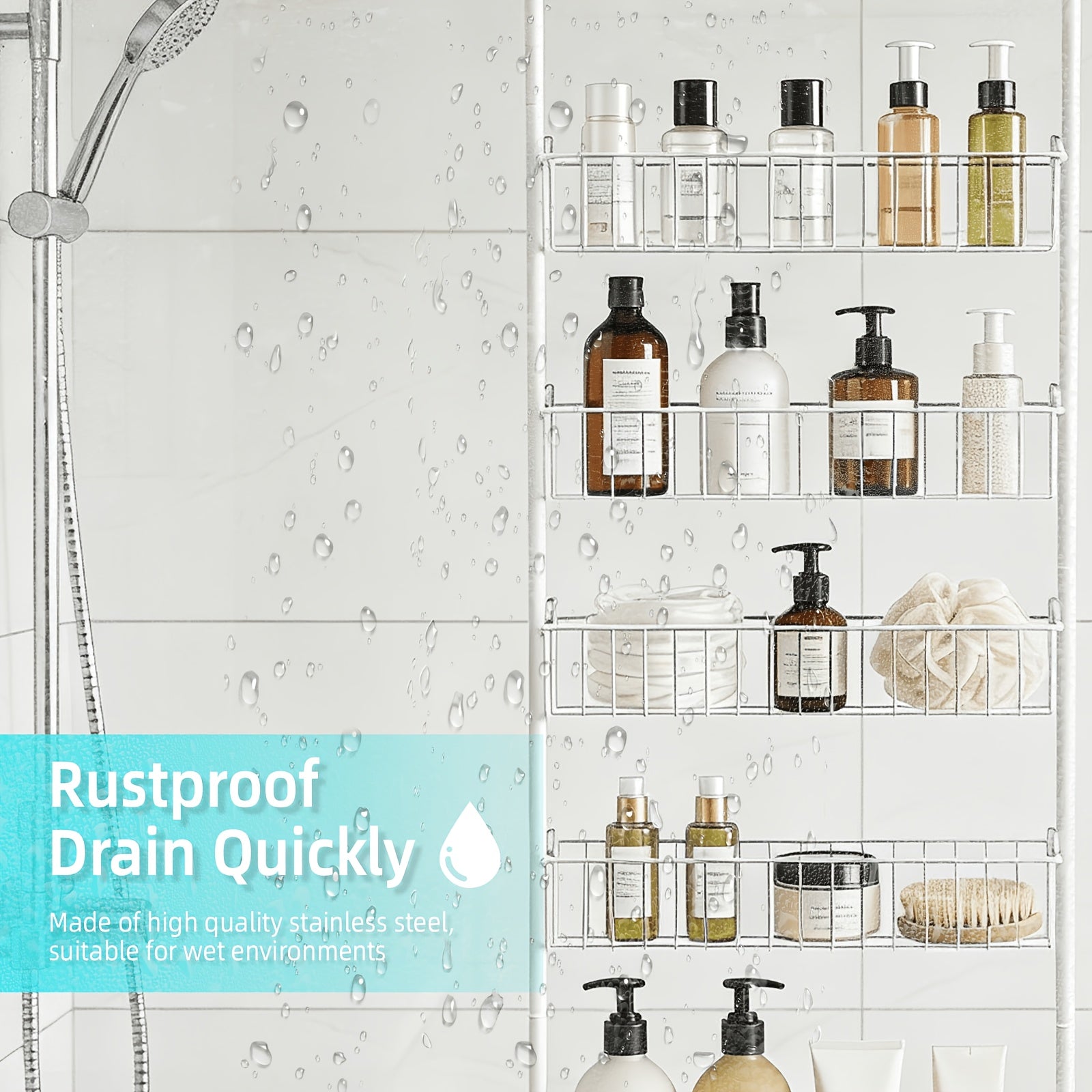 Heavy-Duty Wrought Iron Over-Door Shower Caddy (Multi-Tier)