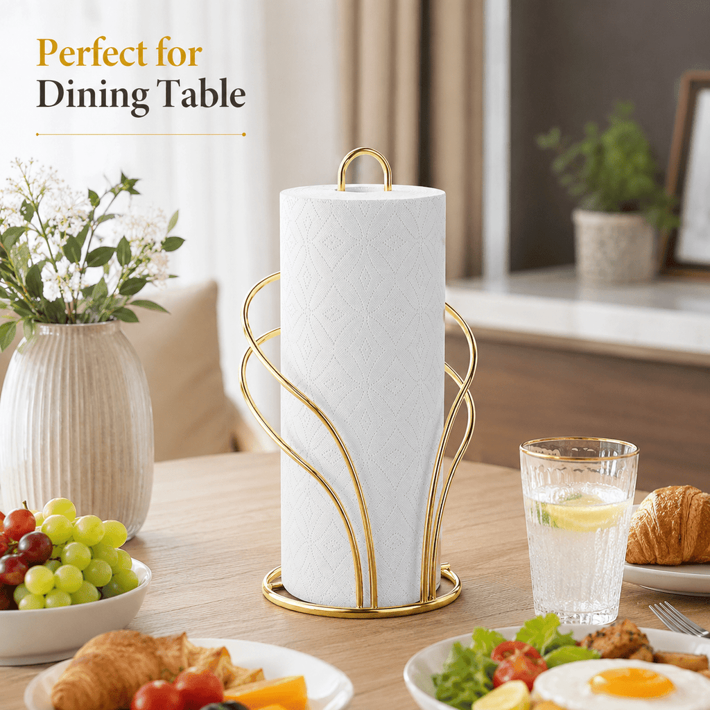 Stable Golden Metal Paper Towel & Cloth Holder (Countertop)