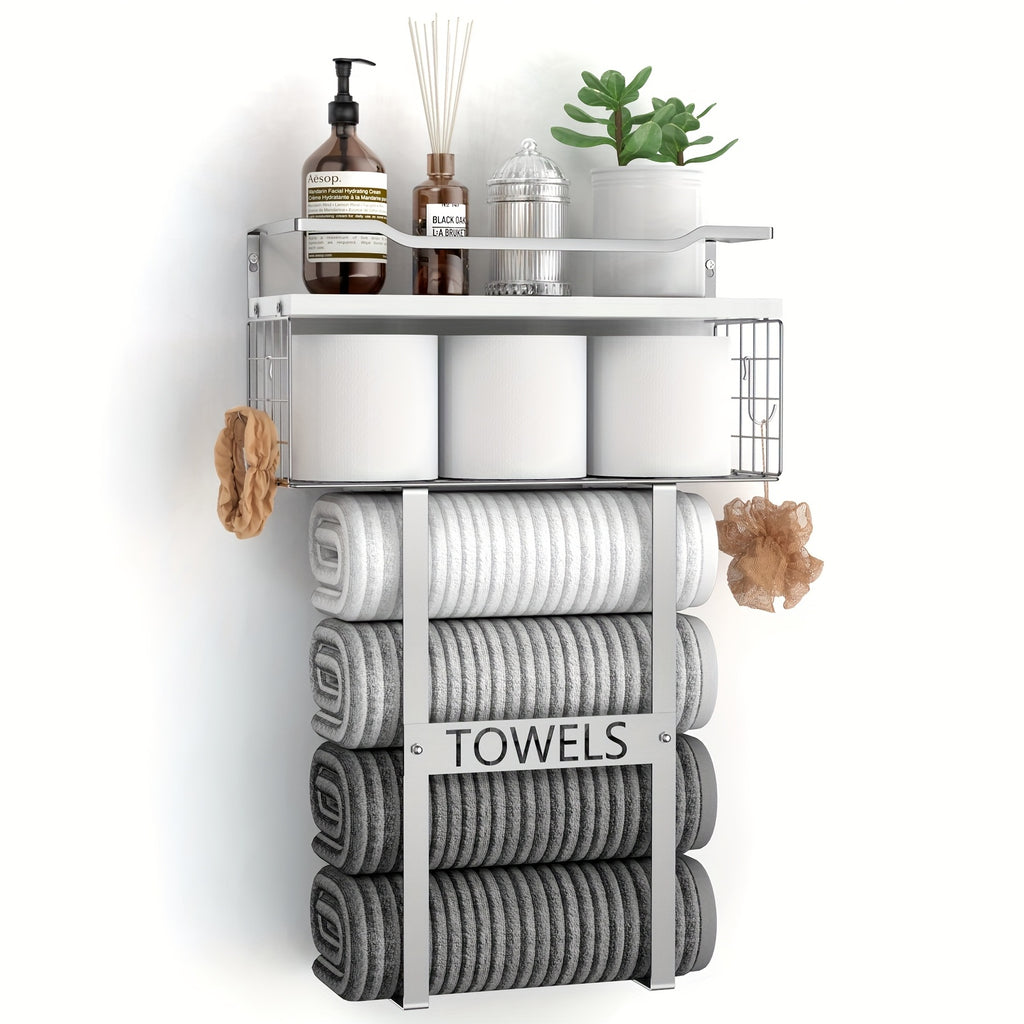 Space-Saving Carbon Steel Wall-Mounted Towel Rack