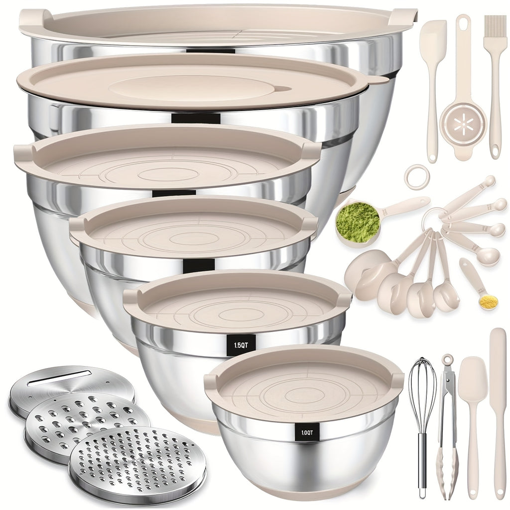 Stainless Steel Airtight & Non-Slip Mixing Bowl Set (26-Piece)
