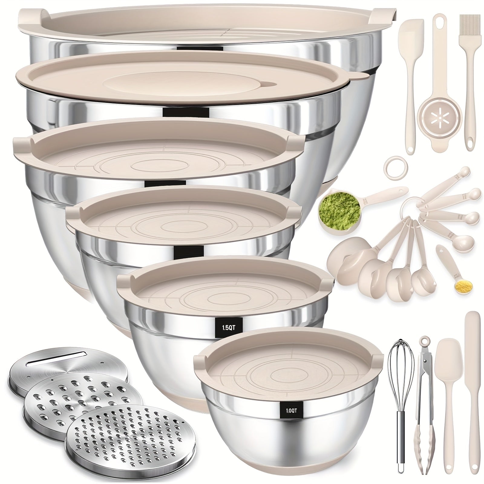 Stainless Steel Airtight & Non-Slip Mixing Bowl Set (26-Piece)