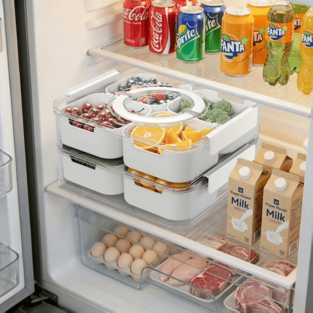 Stackable 2-Tier 8-Compartment Fridge Container (Foldable Handle)