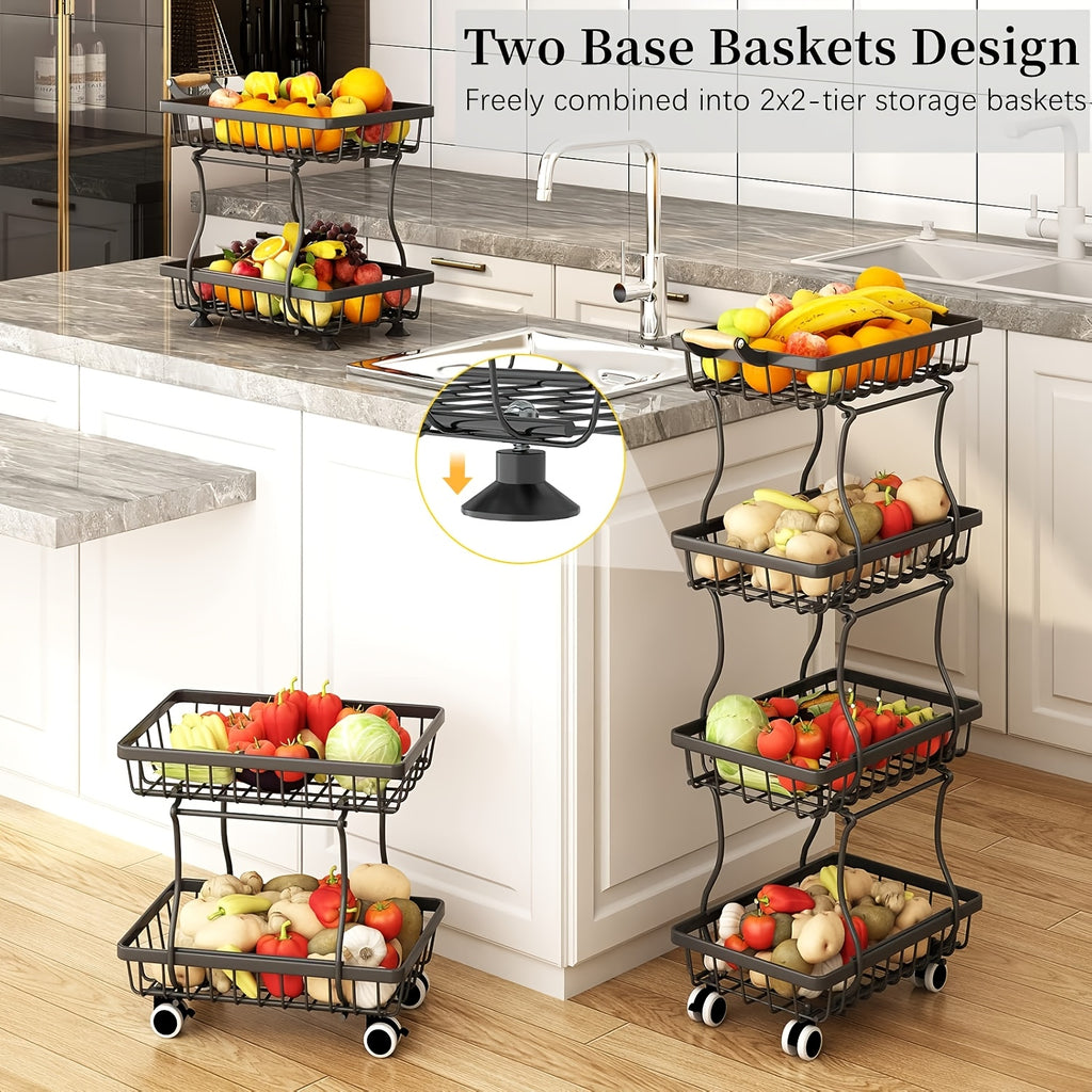 Stackable Metal Fruit & Veg Basket (4/5-Layer, Wheels)