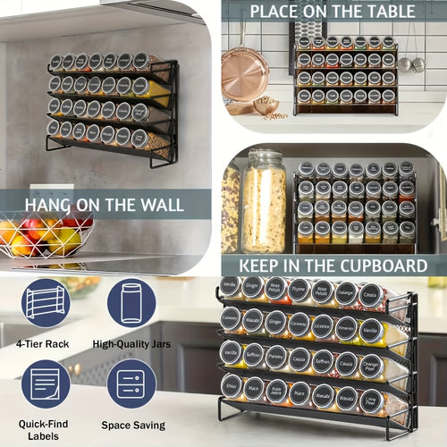 28-Jar Cast Iron Spice Rack (Wall-Mountable, 386 Labels)