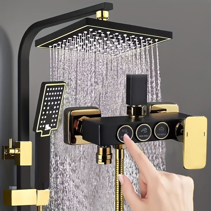 Black & Gold Three-Pressure Wall-Mount Shower Set