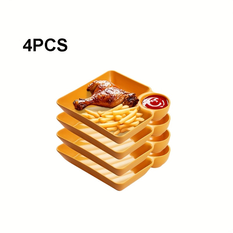 Non-Breakable Microwave & Dishwasher-Safe Divided Snack Plates (Pack of 4)