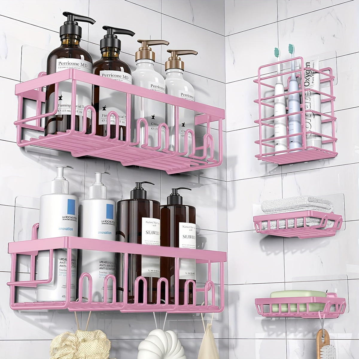 Rustproof 316 Stainless Steel No-Drill Shower Caddy (Set of 5)