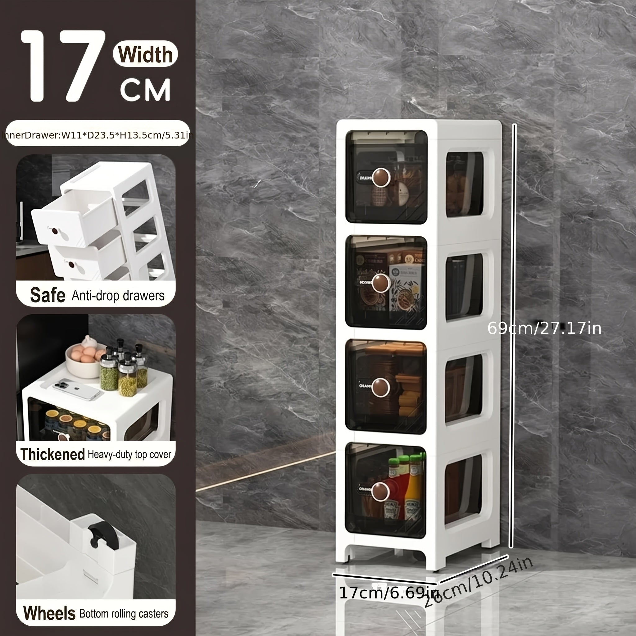 Slim Space-Saving Slide-Out Gap Shelf (4-Tier)