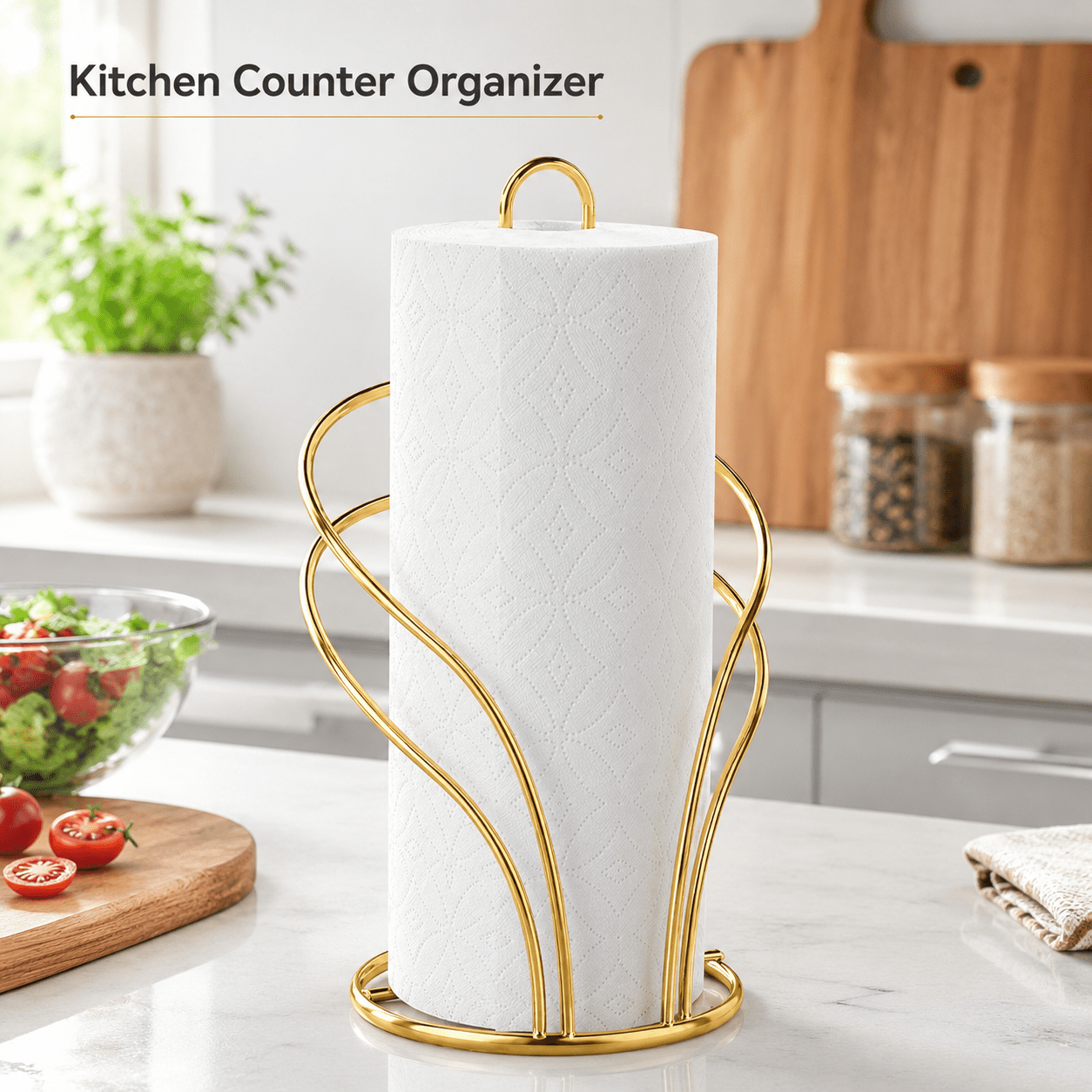 Stable Golden Metal Paper Towel & Cloth Holder (Countertop)