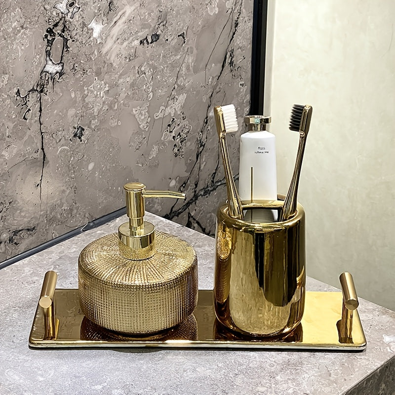 Luxury Golden Ceramic Bathroom Accessory Set (Set of 3)
