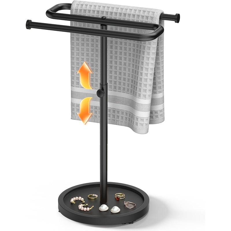 Adjustable Height Suction-Base Towel Rack & Jewelry Tray