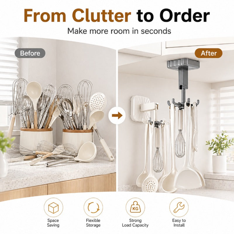 Self-Adhesive 360° Rotating Hook Rack (6 Hooks)