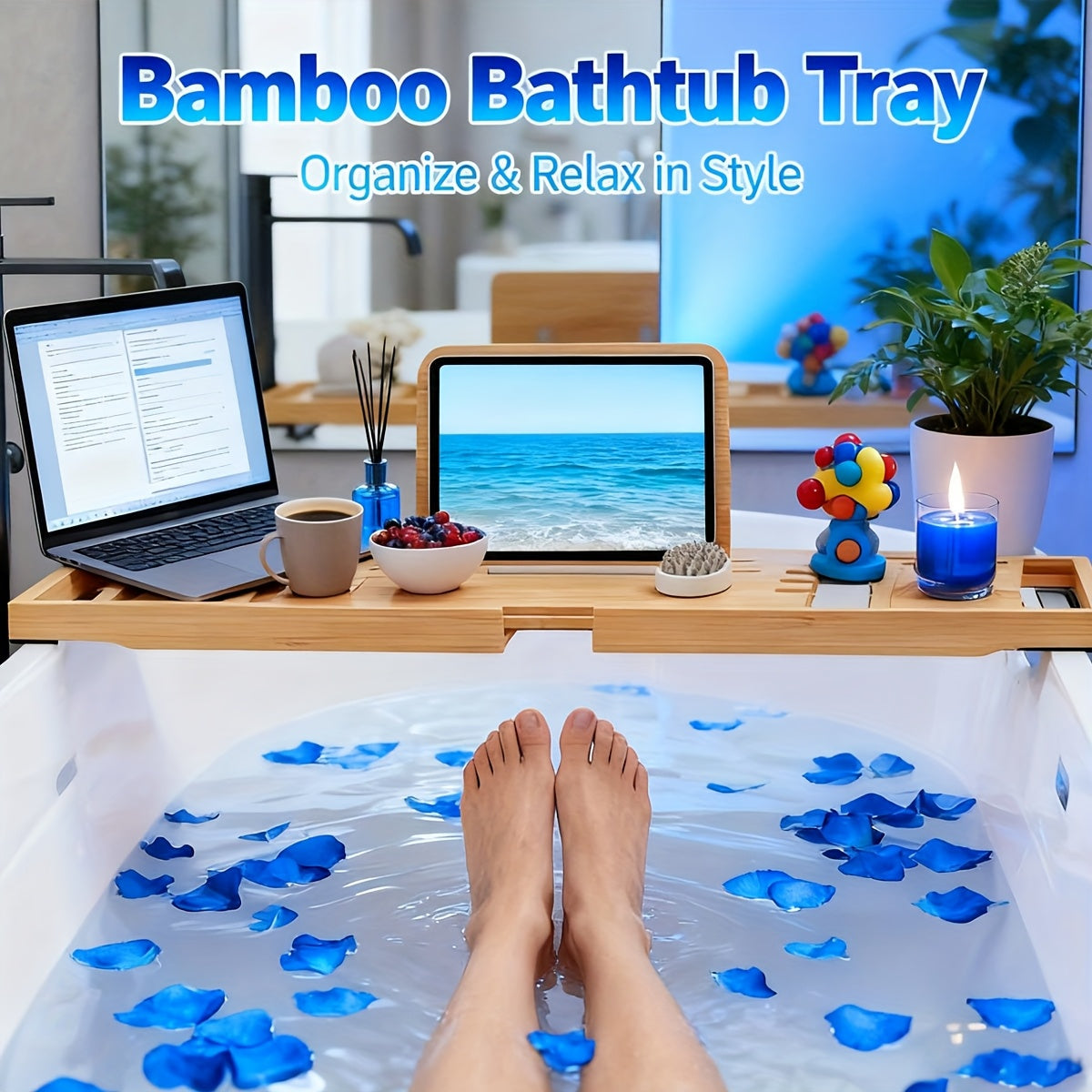Retractable Bamboo Multi-Slot Bathtub Caddy