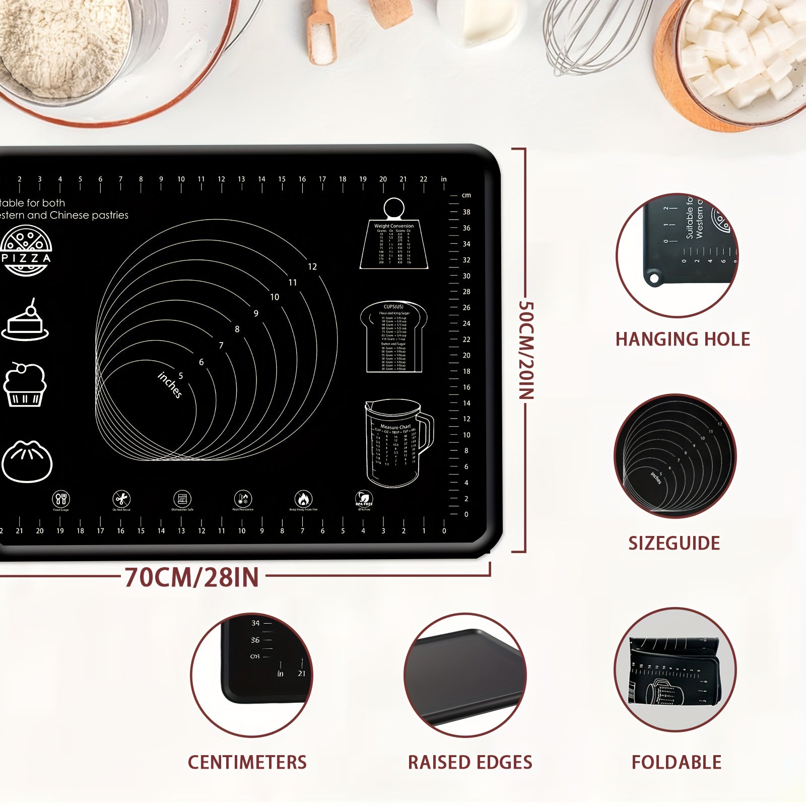 Extra-Thick Non-Slip Silicone Pastry Mat (Printed Measurements)