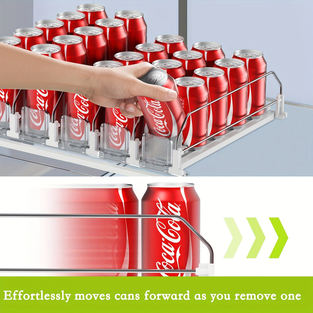 Auto-Push Slide Rail & Adjustable Divider Fridge Can Dispenser