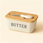 Airtight Silicone Seal Butter Dish (Bamboo Lid & Knife)