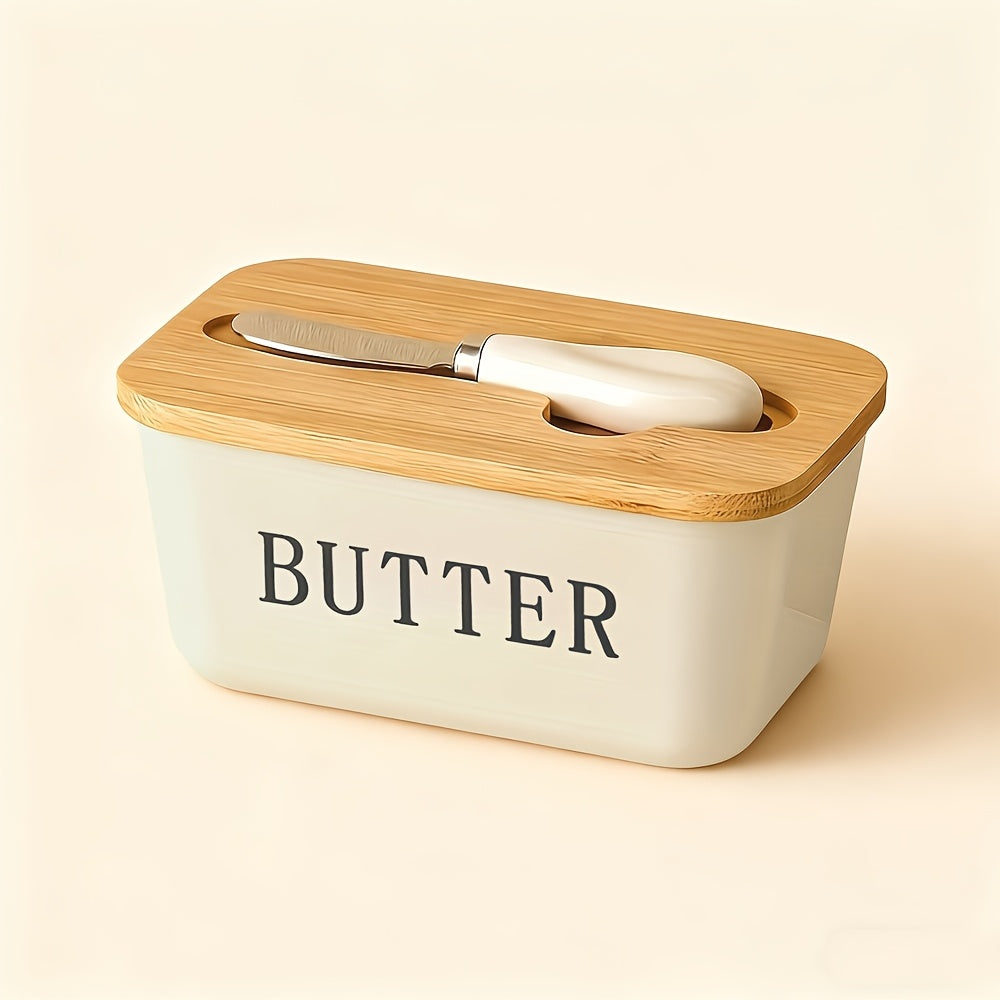 Airtight Silicone Seal Butter Dish (Bamboo Lid & Knife)