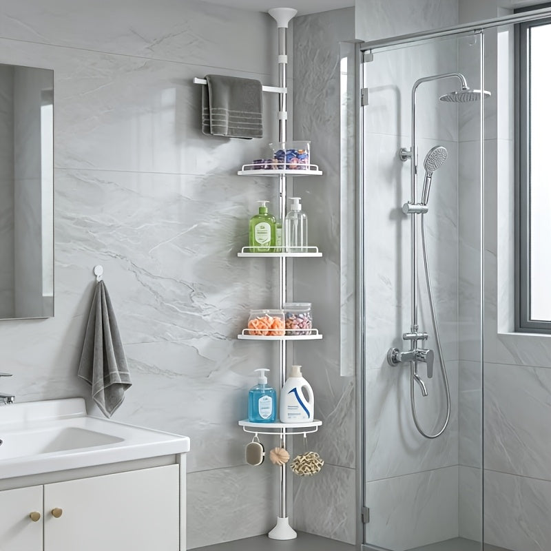 Retractable Punch-Free Rust-Proof Bathroom Corner Storage Rack