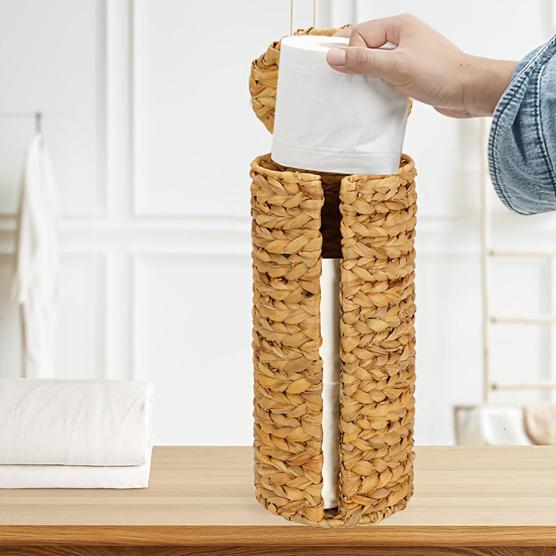 Vertical Woven Rattan Toilet Paper Storage Basket (With Lid)
