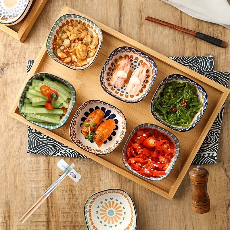 Bohemian Hand-Painted Ceramic Square Bowl Set (Set of 6)