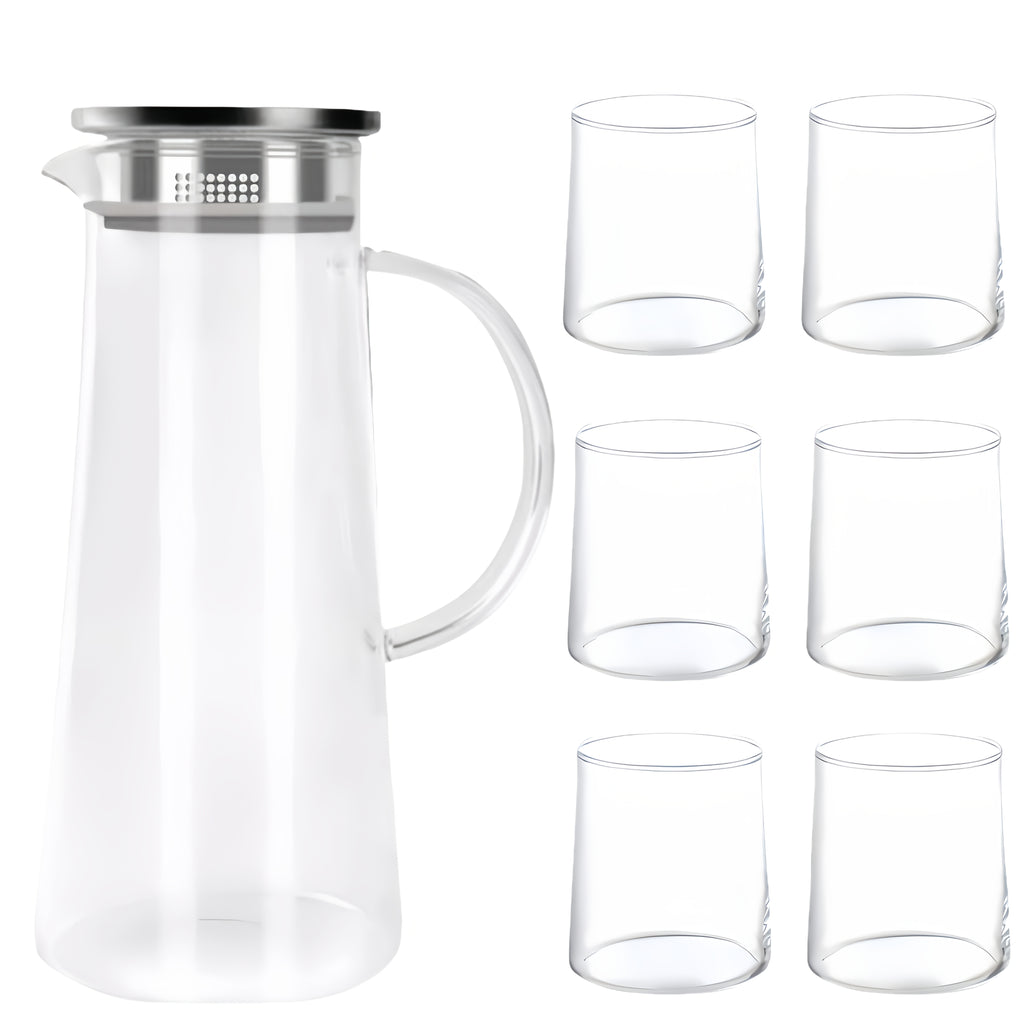 Heat-Resistant Borosilicate Glass Jug & Cup Set (Set of 5 or 7)