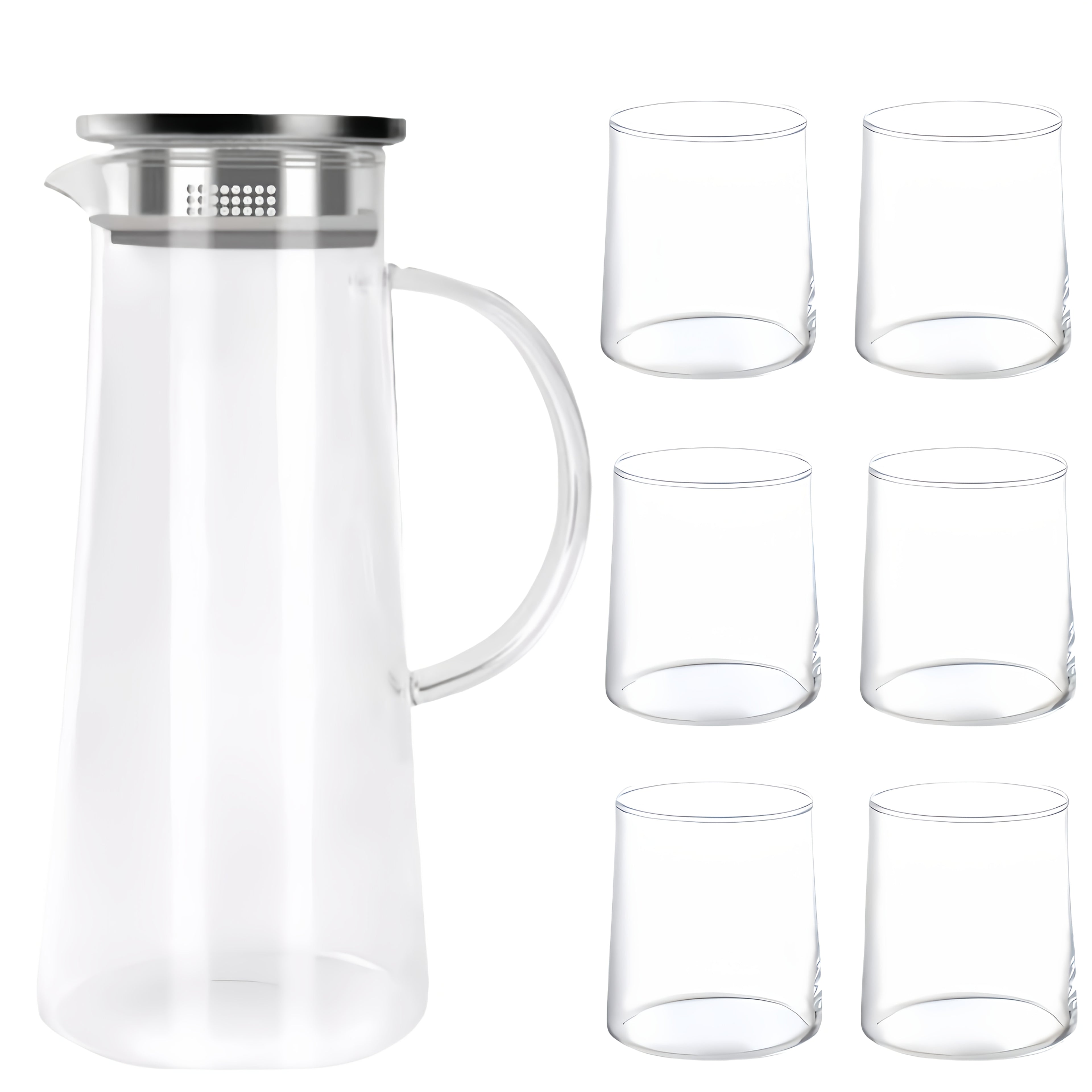Heat-Resistant Borosilicate Glass Jug & Cup Set (Set of 5 or 7)