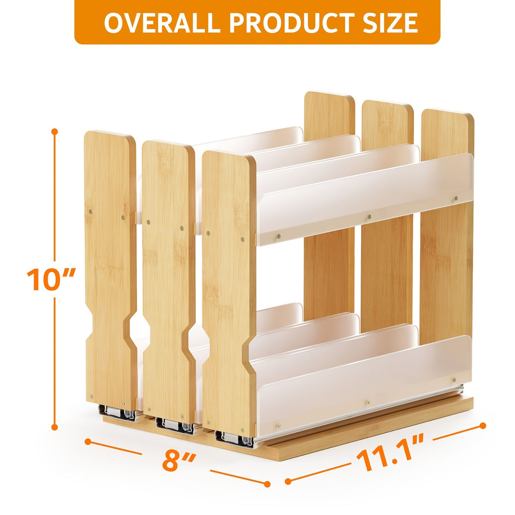 Vertical Space-Saving Bamboo Spice Rack Organizer (3 Sliding Shelves)