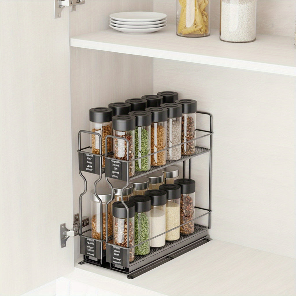 Powder-Coated Metal Slide-Out Spice Rack Organizer (2-Tier)