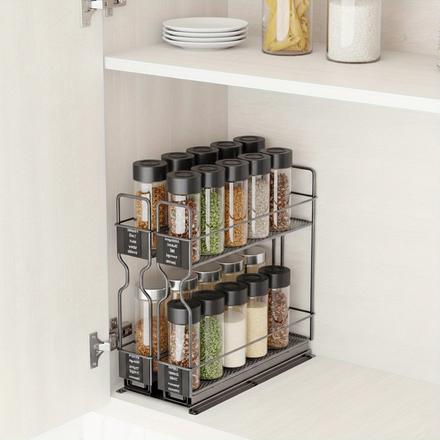Powder-Coated Metal Slide-Out Spice Rack Organizer (2-Tier)