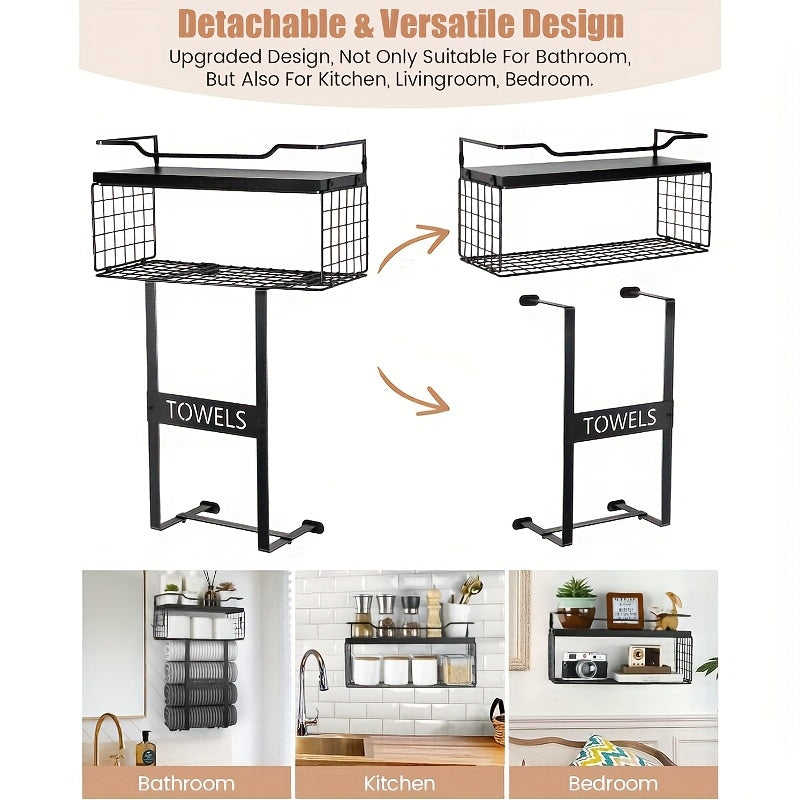 Space-Saving Carbon Steel Wall-Mounted Towel Rack