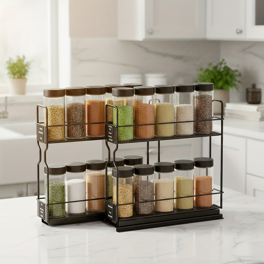 Powder-Coated Metal Slide-Out Spice Rack Organizer (2-Tier)