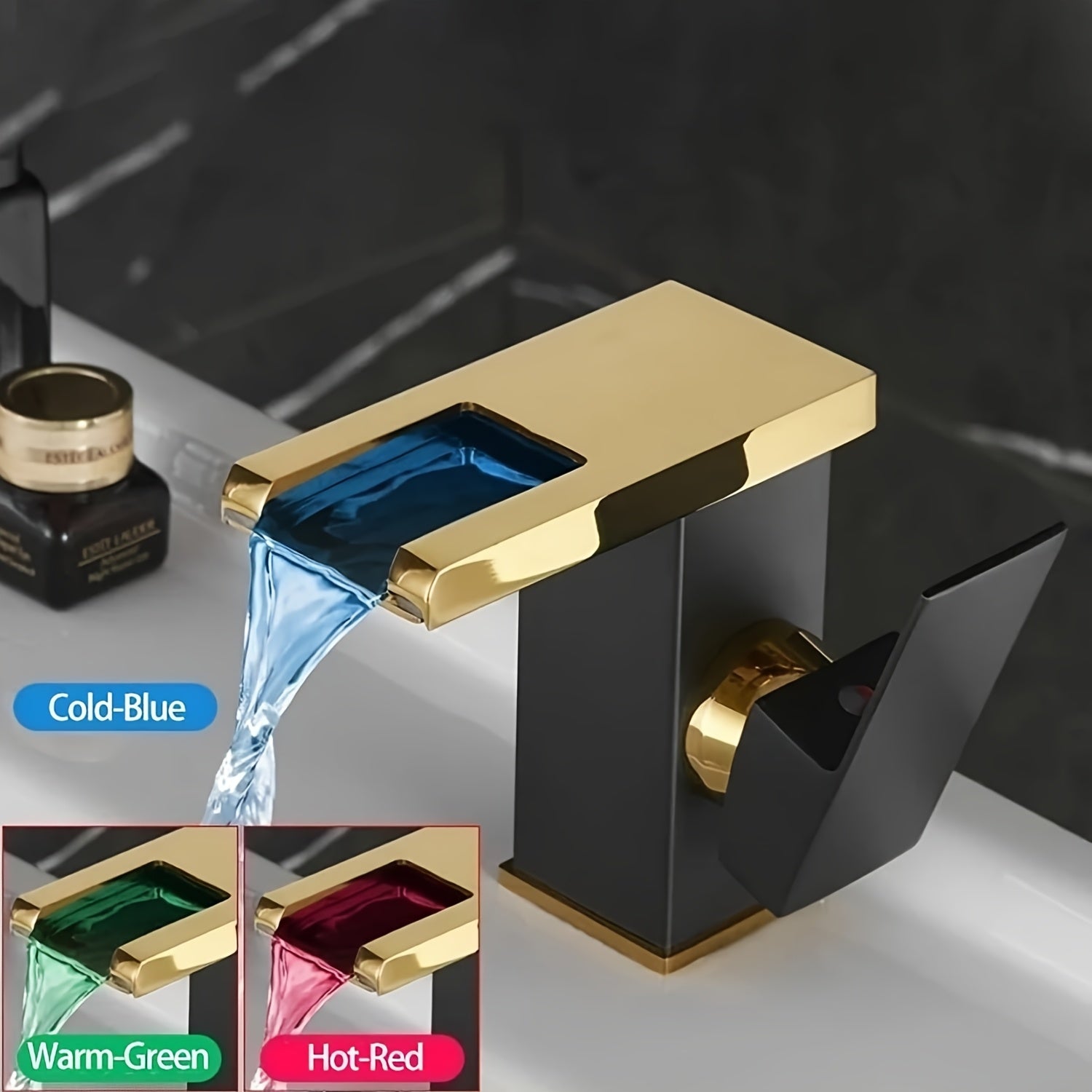 Hydroelectric RGB LED Brass Waterfall Bathroom Faucet (Single-Hole)