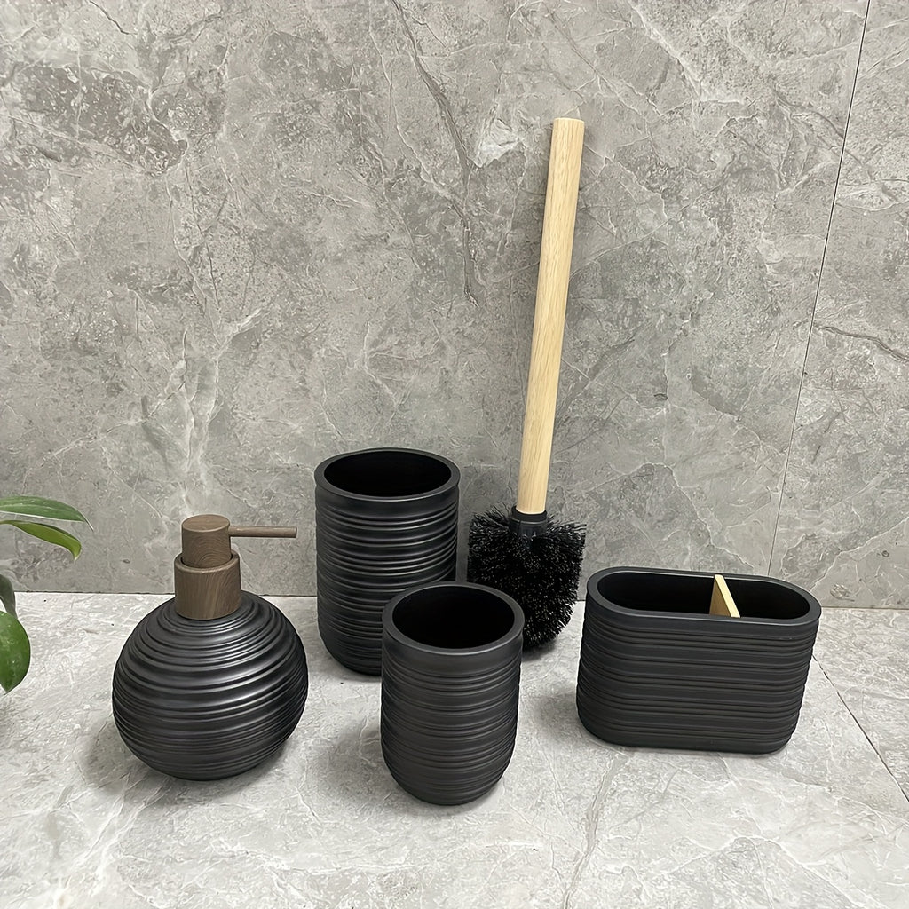 Space-Saving Freestanding Resin & Wood Bathroom Set (4-Piece)