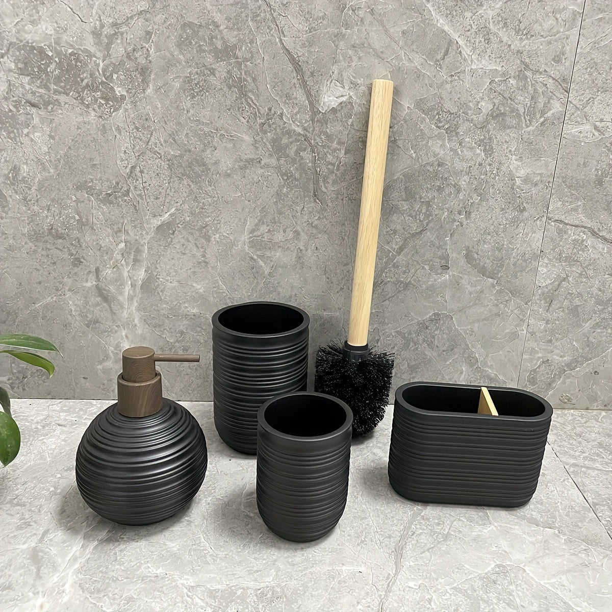Space-Saving Freestanding Resin & Wood Bathroom Set (4-Piece)