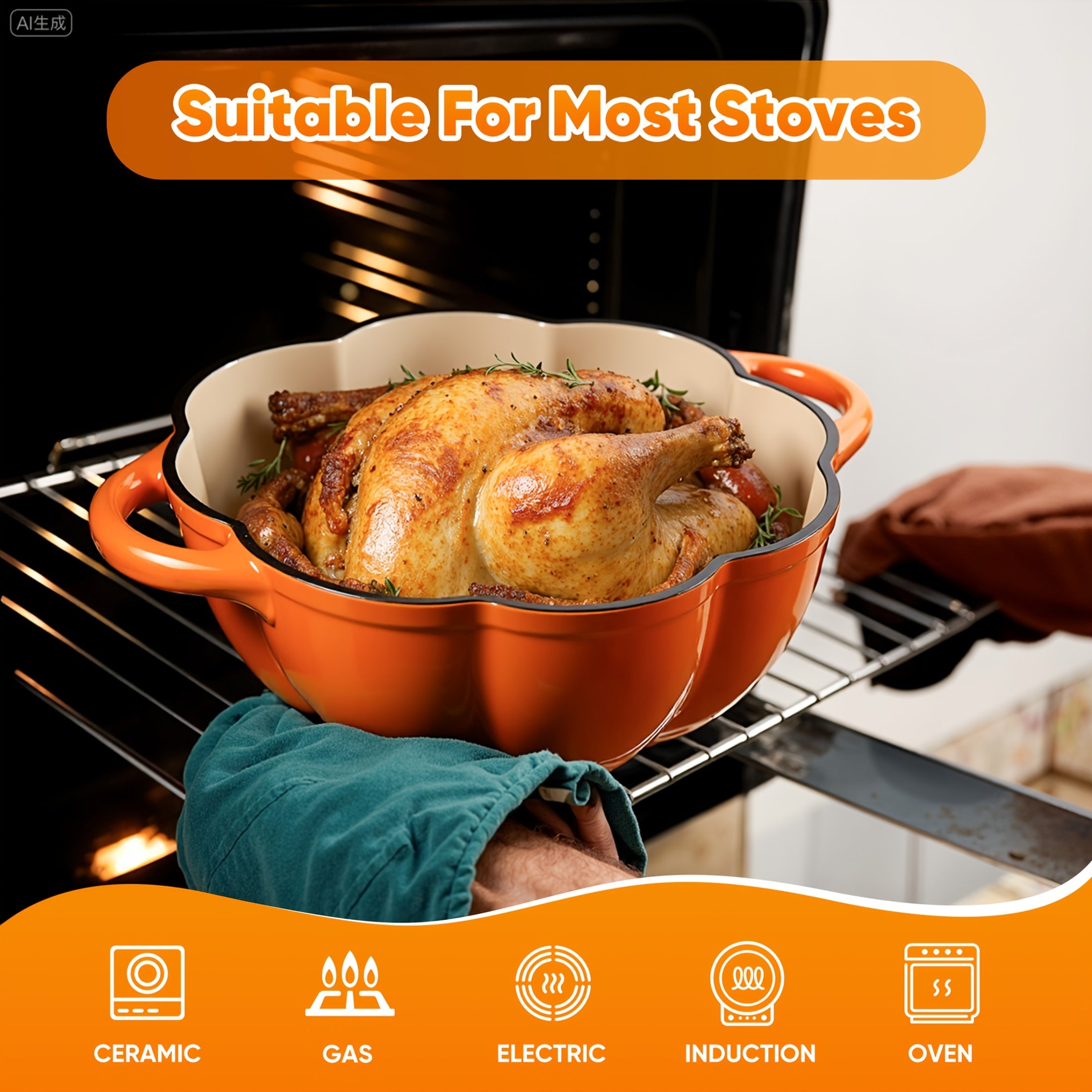 Pumpkin-Shaped Enameled Cast Iron Dutch Oven (4.5 Quart)