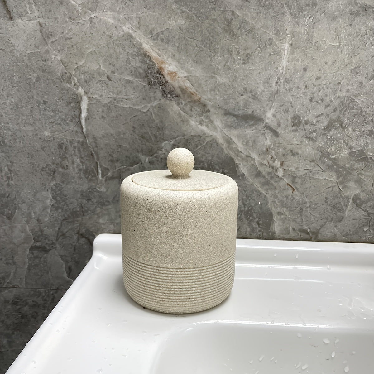 Durable Easy-Clean Beige Sandstone Bathroom Accessories Set (4-Piece)