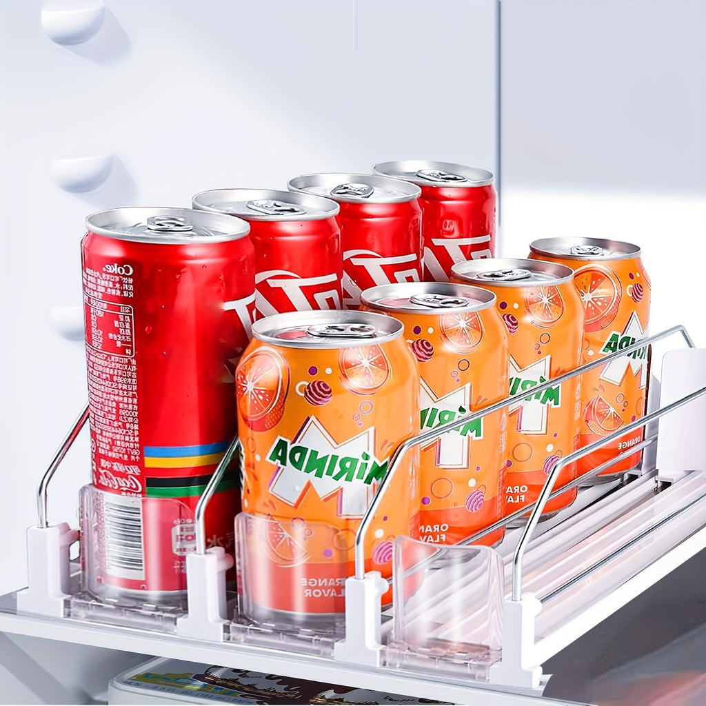 Auto-Push Slide Rail & Adjustable Divider Fridge Can Dispenser