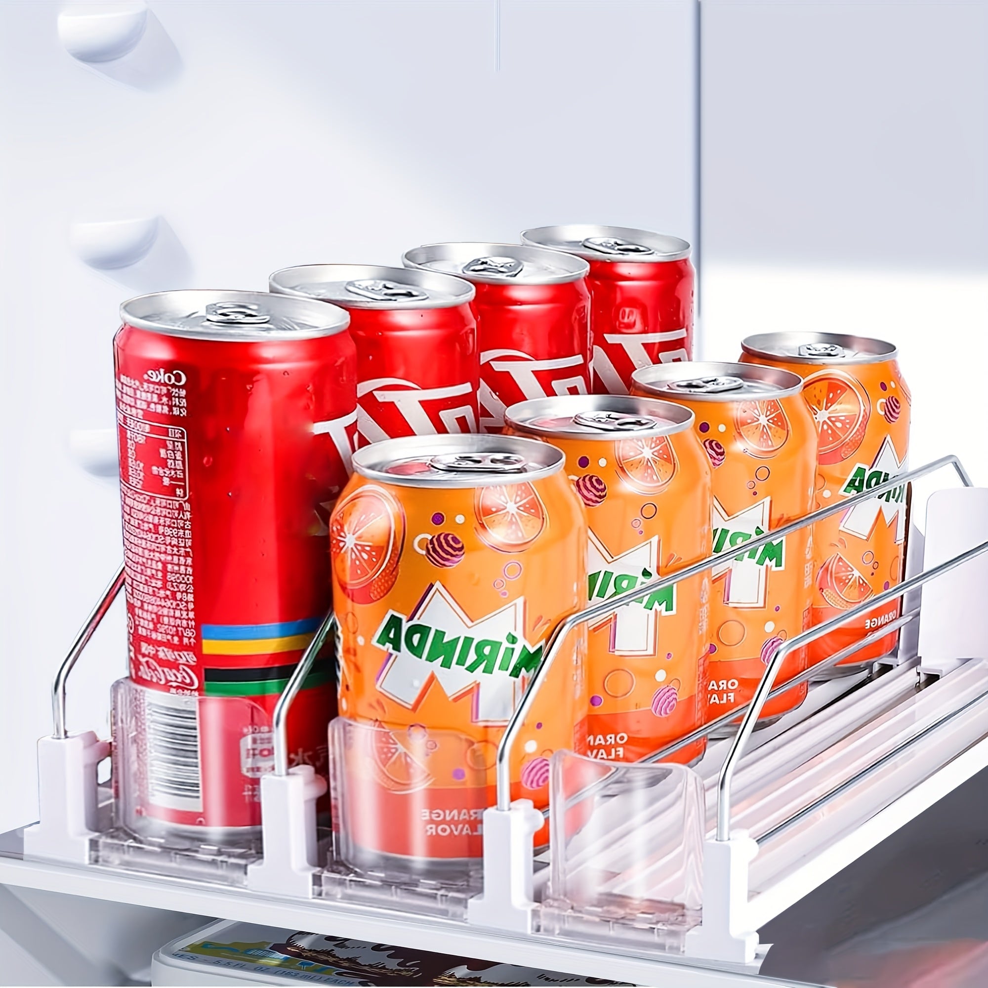 Auto-Push Slide Rail & Adjustable Divider Fridge Can Dispenser