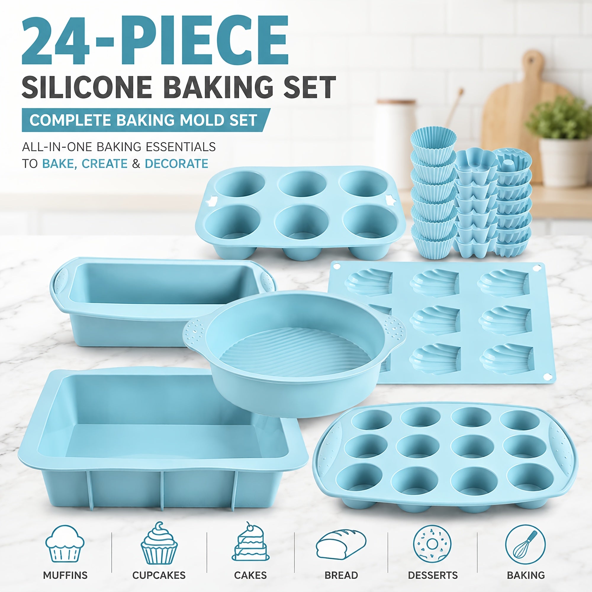 Oven-Safe Silicone Multi-Shape Baking Mold Set