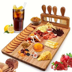 Polished Moisture-Resistant Wood Charcuterie Board (4-Piece Knife Set)