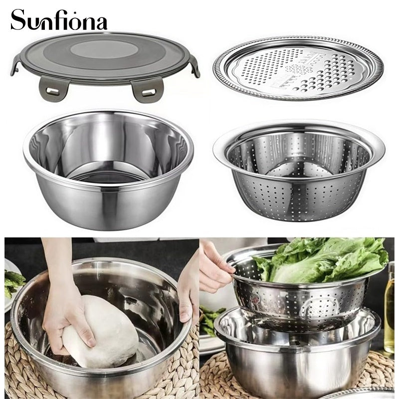 304 Stainless Steel Nesting Mixing Bowl Set (With Grater & Strainer Lids)
