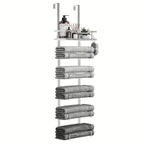 No-Drill 6-Tier Stainless Steel Over-Door Towel Rack (With Storage Basket)