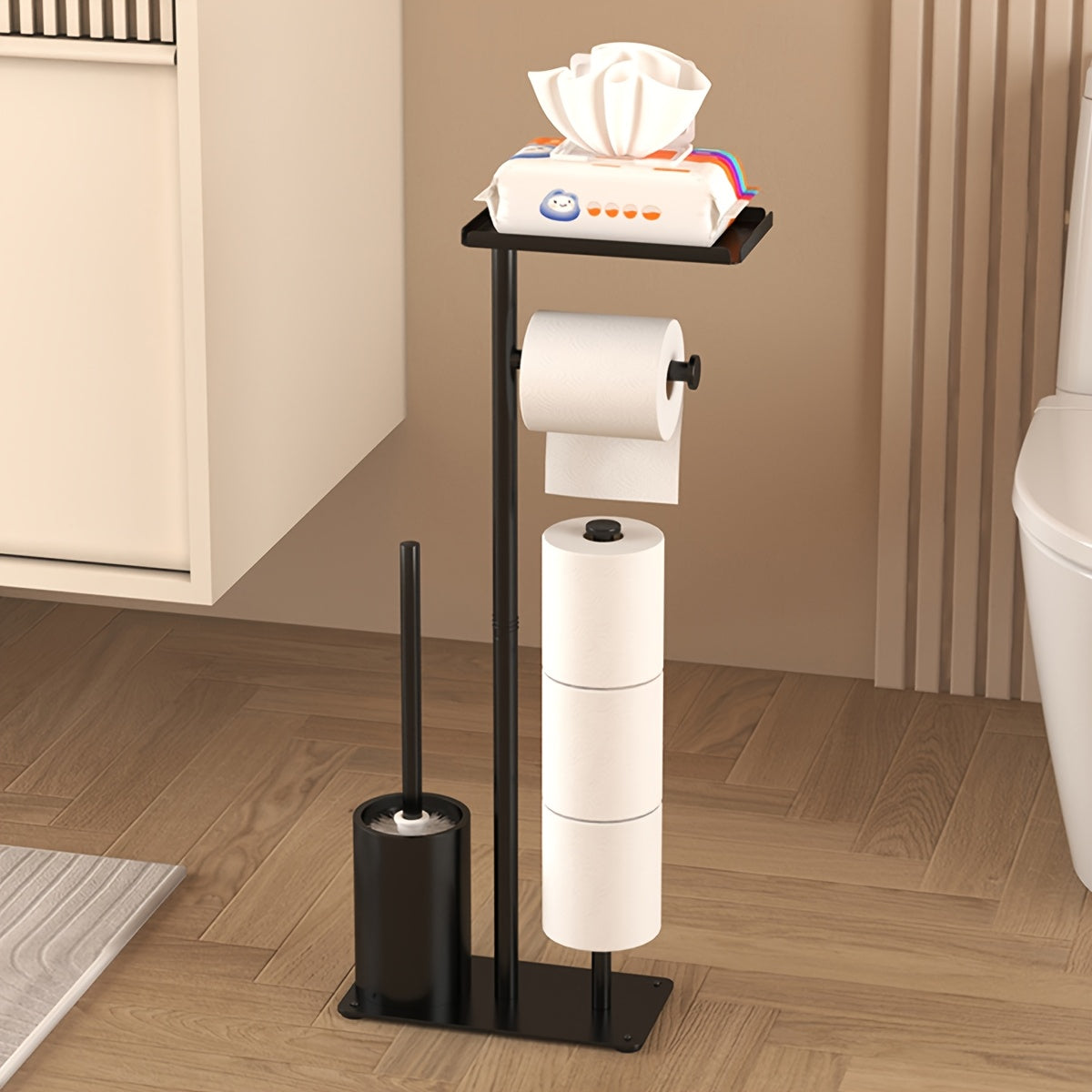 Wrought Iron Freestanding Toilet Paper Holder (No-Drill)