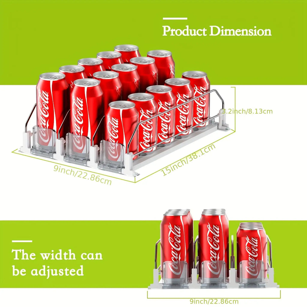 Auto-Push Slide Rail & Adjustable Divider Fridge Can Dispenser